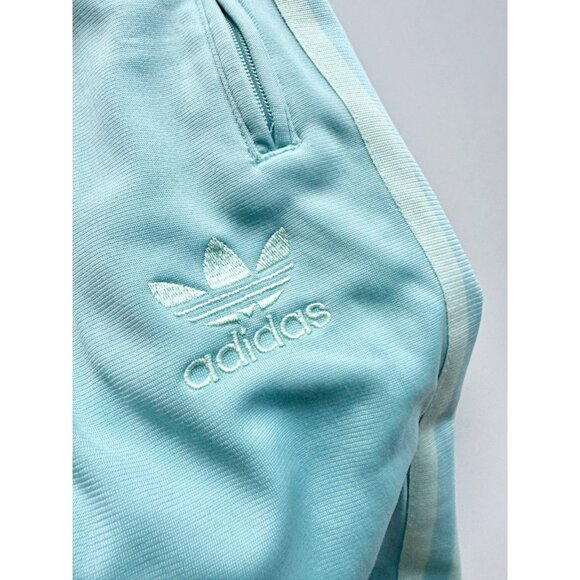 ADIDAS Y2K Turquoise Nylon Side Stripe Straight Leg Track Pants, Size L - Picture 9 of 14